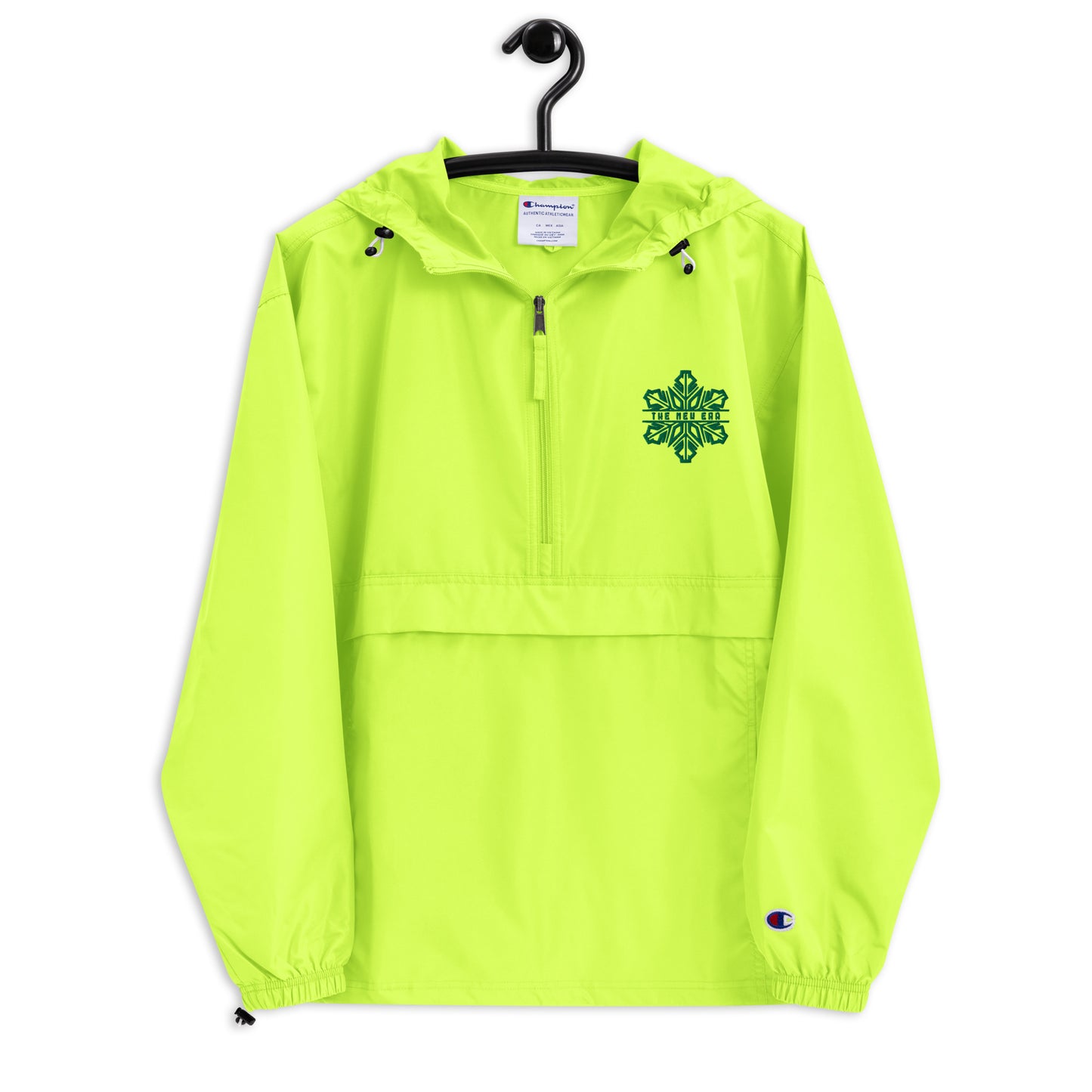 Unisex "The New Era" Embroidered Champion Packable Jacket Green On Neon