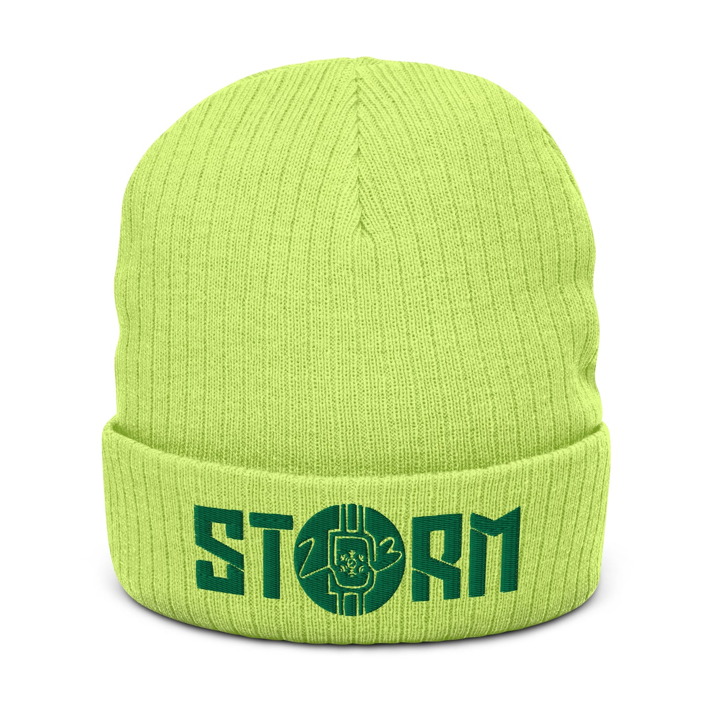 "STORM" Ribbed Knit Beanie Gone Green