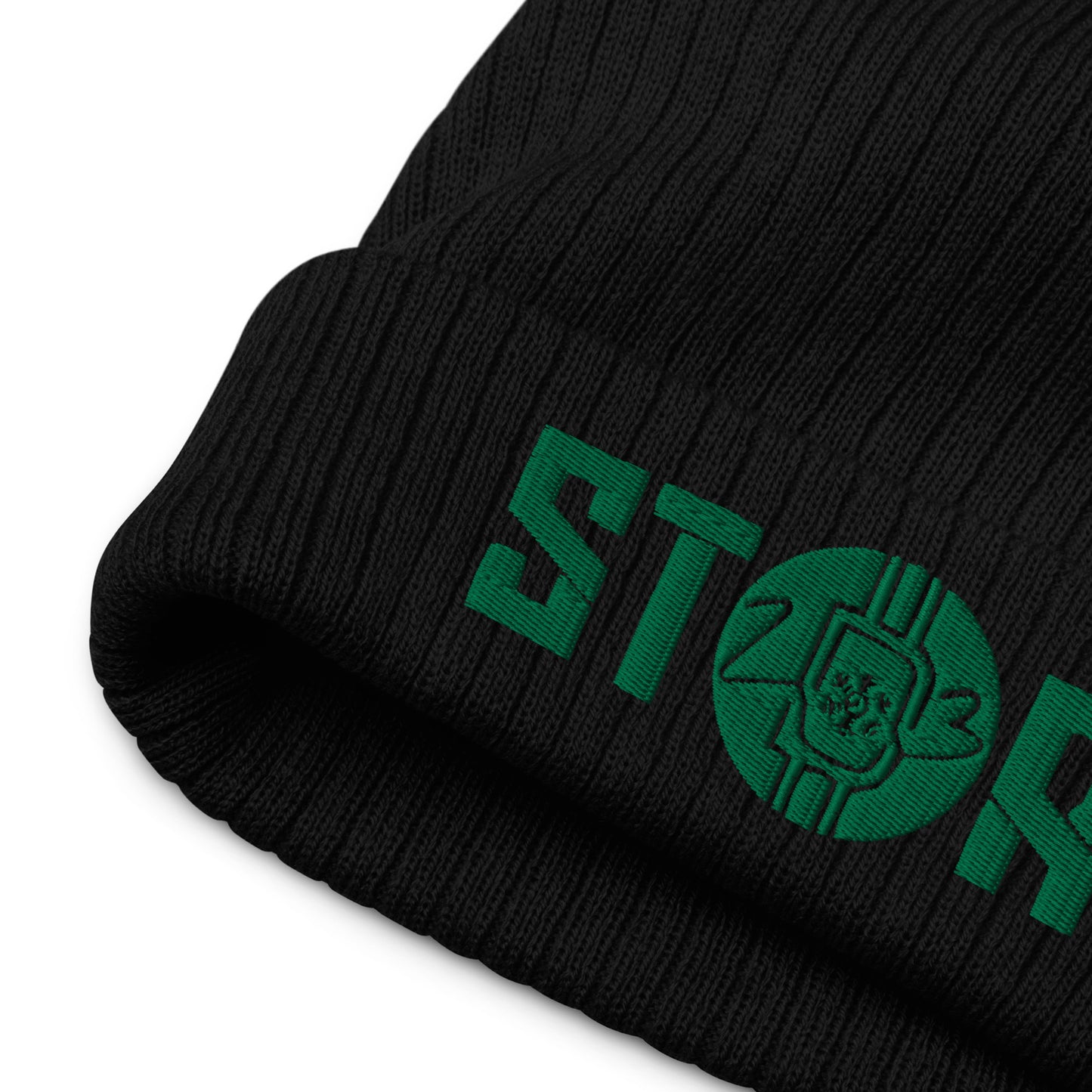 "STORM" Ribbed Knit Beanie Gone Green